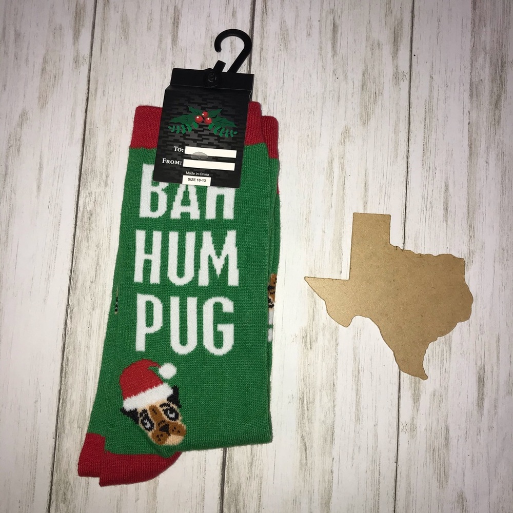 Bah hum pug Christmas socks 10-13
